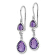 925 Sterling Silver Rhodium Plated Amethyst & Diamond Dangle Earrings Elegant Birthstone Style