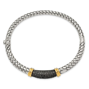 Sterling Silver 14K Accent Black Diamond Bangle Bracelet