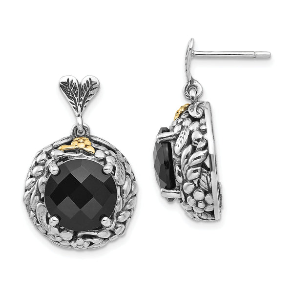 Black Onyx Stud Dangle Earrings in Sterling Silver, 16mm