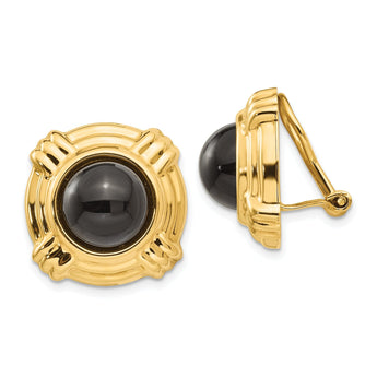 Omega Clip Onyx Non-Pierced Stud Earrings in 14K Yellow Gold, 10mm
