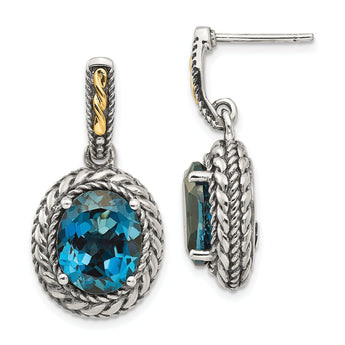 Sterling Silver 14K Gold London Blue Topaz Dangle Earrings