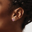 925 Sterling Silver Rhodium-Plated Ruby Floral Earrings, July Birthstone