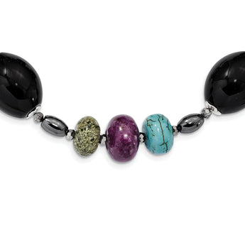Natural Stone Necklace in Sterling Silver with Extender, 17.5 Inch