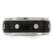 White Sapphire Grooved Wedding Band in Titanium, 9mm
