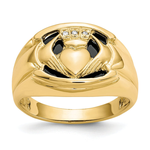 10 Karat Men's Diamond and Black Onyx Claddagh Ring
