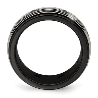 Black Spinel Grooved Wedding Band in Titanium, 9mm