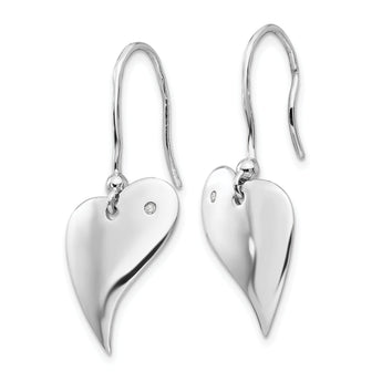 Sterling Silver Diamond Heart Earrings with Rhodium Polish