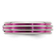 Edward Mirell Titanium Wedding Band with Pink Sapphire and Grooved Design