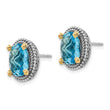 Sterling Silver 14K Gold Swiss Blue Topaz Antique Earrings
