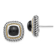Onyx Button Stud Earrings in Sterling Silver, 16mm Antiqued & Textured