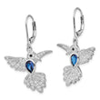 Cheryl M Sterling Silver Rhodium-plated Brilliant-cut Lab Created Dark Blue Spinel and Brilliant-cut White CZ Hummingbird Leverback Dangle Earrings