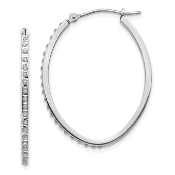 14K White Gold Diamond Oval Hoop Earrings with Polished Rhodium Finish