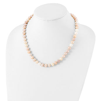 Sterling Silver Rhodium-plated 8-9mm Multi-color Near-Round Freshwater Cultured Pearl 18 inch Necklace