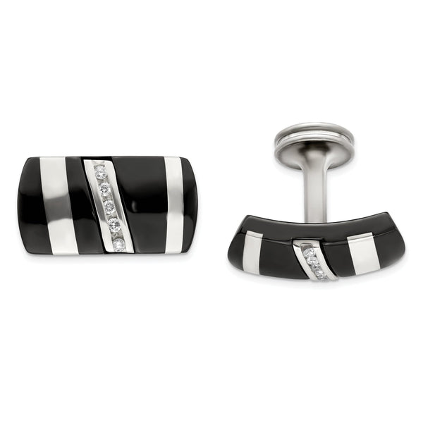 Black Titanium & Sterling Silver Diamond Cuff Links by Edward Mirell