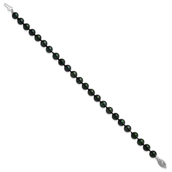14k White Gold 6-7mm Black Round Akoya Saltwater Cultured Pearl 7 inch Bracelet