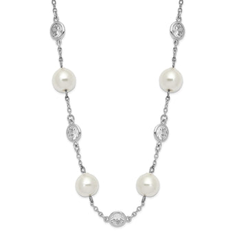 Cheryl 925 Sterling Silver CZ and Pearl Necklace with Polished Rhodium Finish