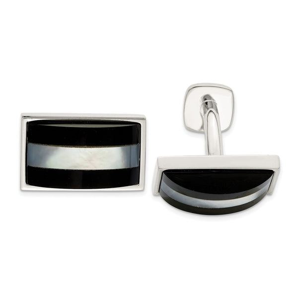 Sterling Silver Mother of Pearl & Onyx Cuff Links