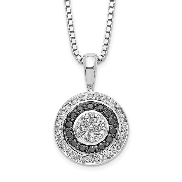 Sterling Silver Circle Pendant Necklace: Black & White Diamonds