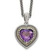 Sterling Silver & 14K Gold Amethyst Heart Necklace Vintage Inspired Elegance