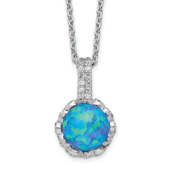 Sterling Silver Opal CZ Necklace with Polished Rhodium