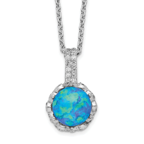 Sterling Silver Opal CZ Necklace with Polished Rhodium