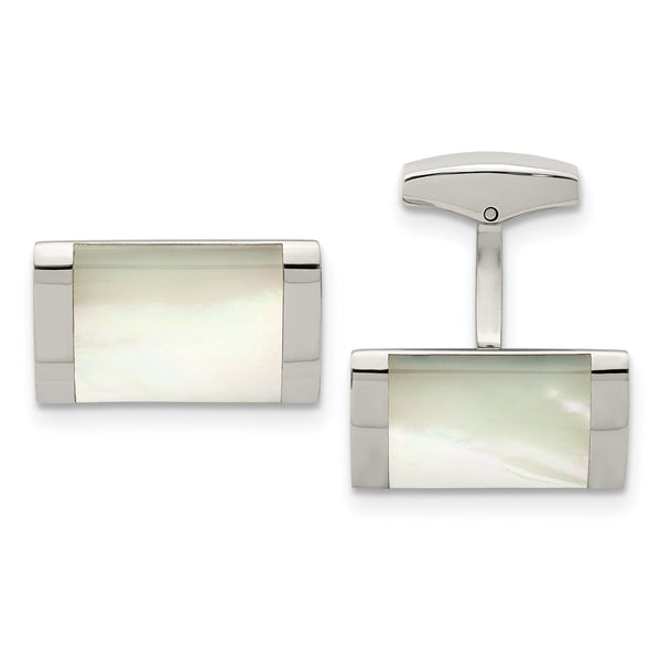 Stainless Steel Mother of Pearl Rectangle Cuff Links