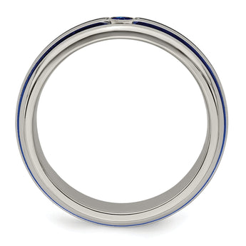 Titanium Sapphire Grooved Wedding Band with Blue Anodized Accents