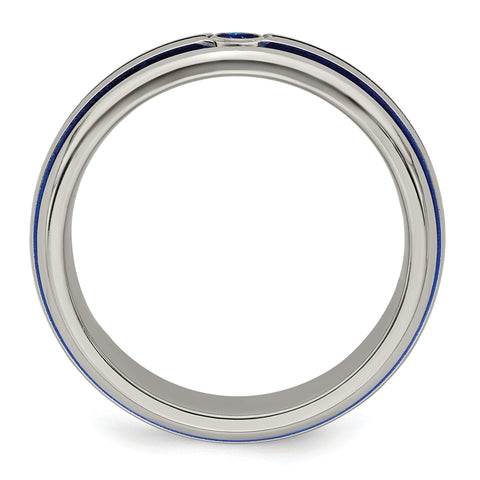 Titanium Sapphire Grooved Wedding Band with Blue Anodized Accents