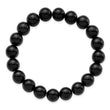 Chisel Grooved Bands Black Agate Beaded Bracelet, 10mm Stretch, 6.5 Inch