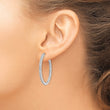 14K White Gold Diamond Oval Hoop Earrings with Polished Rhodium Finish