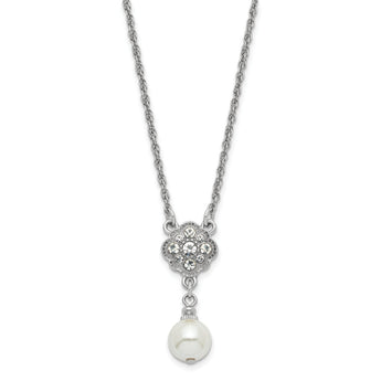 1928 Silver-tone Crystal and Imitation Pearl 16in With 3in ext. Necklace