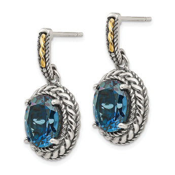 Sterling Silver 14K Gold London Blue Topaz Dangle Earrings