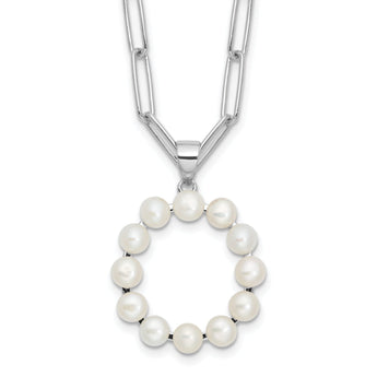 Sterling Silver Rhodium-Rhodium-Plated 3-5.5mm White Button Freshwater Cultured Pearl LETTER O 18 inch Necklace