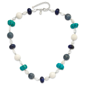 Jade Lapis Quartz Crystal Necklace in Sterling Silver, 18.5 Inch