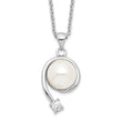 Sterling Silver Pearl and CZ Pendant Necklace with Rhodium Polish