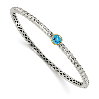 : Sterling Silver & 14K Gold Blue Topaz Bangle Elegant Vintage Style