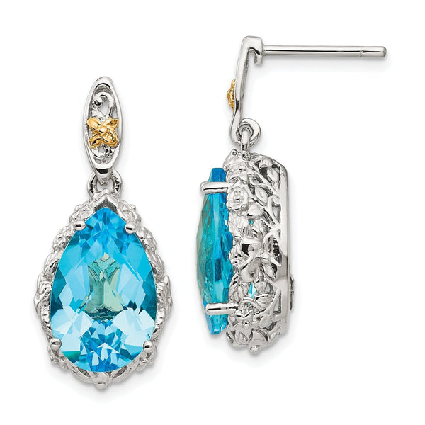 Sterling Silver 14K Gold Blue Topaz Dangle Earrings