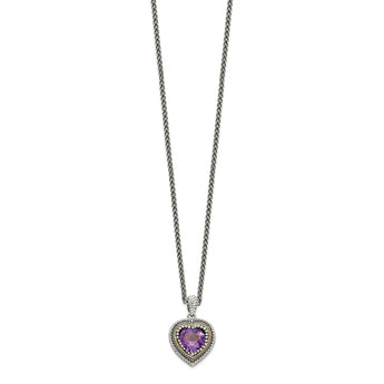 Sterling Silver & 14K Gold Amethyst Heart Necklace Vintage Inspired Elegance