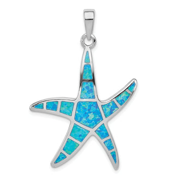 Sterling Silver 925 Opal Starfish Pendant with Rhodium-Plated Finish