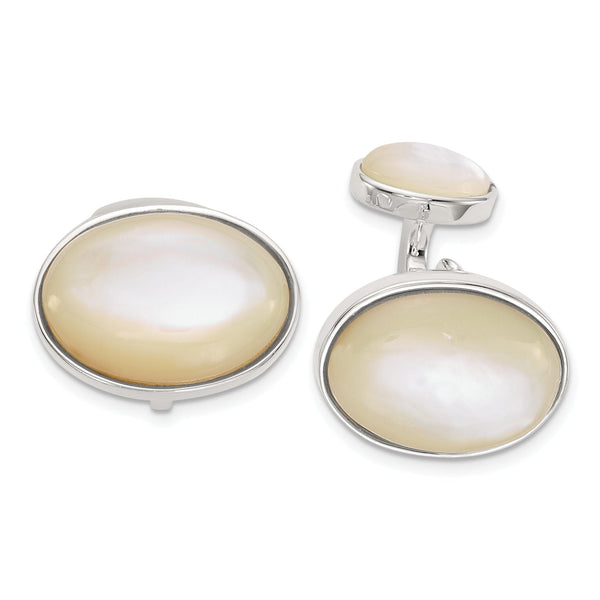 Polished Sterling Silver Mother of Pearl Cuff Links