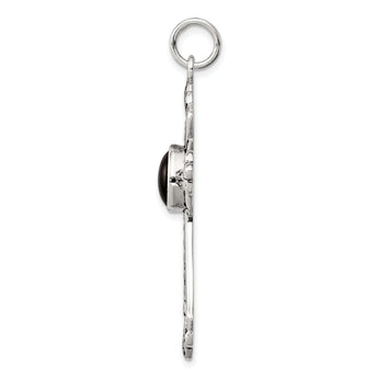 Onyx Cross Pendant in Sterling Silver, 43mm Antiqued & Polished