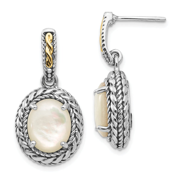 14K Accented Sterling Silver Mother of Pearl Dangle Earrings
