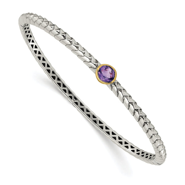 Sterling Silver Bangle with 14K Gold Accent & Amethyst