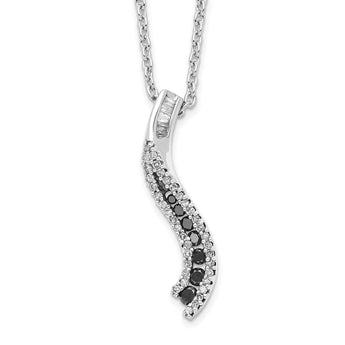White Night Sterling Silver Diamond Necklace with Rhodium Finish and Extender
