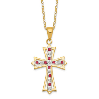 Gold-Plated Sterling Silver Ruby Diamond Cross Necklace