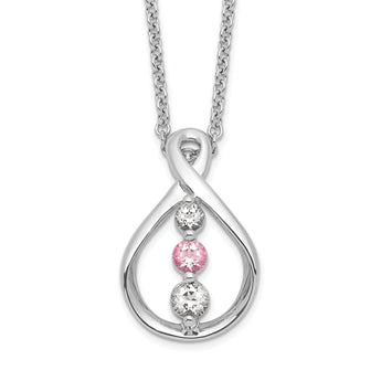 10K White Gold Rhodium Necklace with Pink and White Topaz