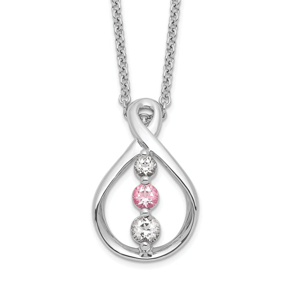 10K White Gold Rhodium Necklace with Pink and White Topaz