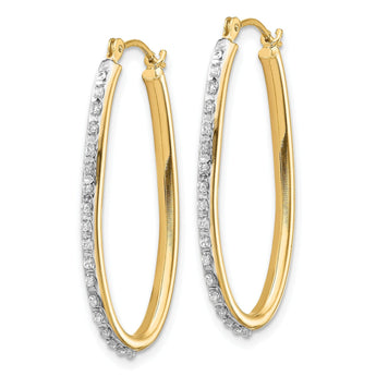 14K Gold Diamond Fascination Oval Twist Hoop Earrings Polished, Elegant Design
