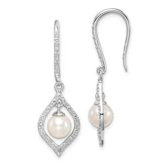 Sterling Silver Rhodium-Plated Diamond & Freshwater Pearl Drop Earrings Elegant Birthstone Style