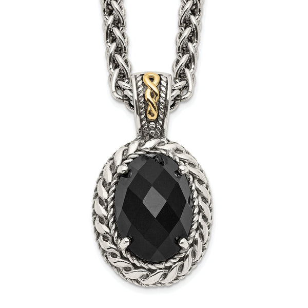 Black Onyx Necklace in Sterling Silver, 18x3mm, 18 Inch